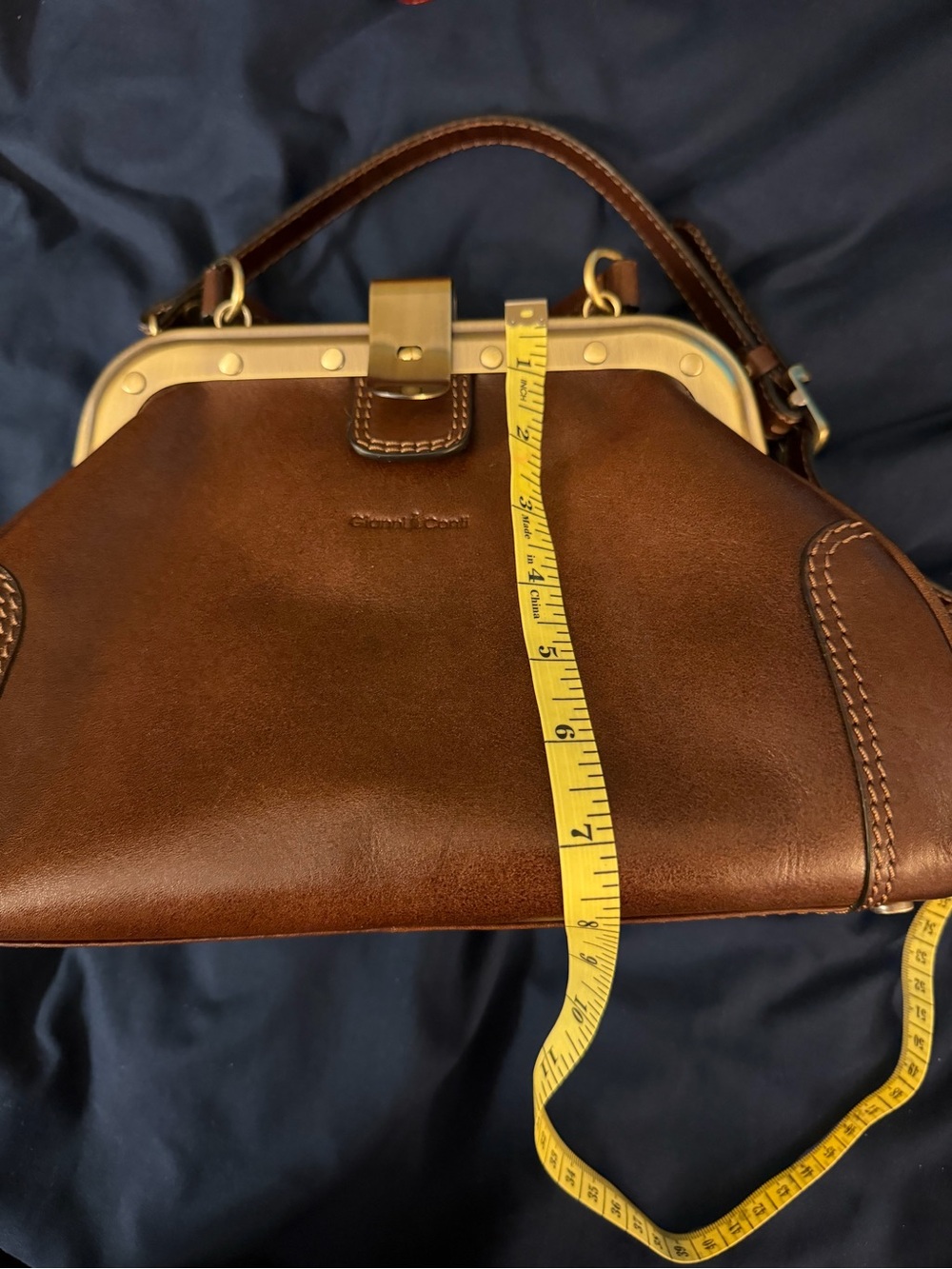 Gianni Conti Brown Leather Frame-Top Crossbody Bag - Picture 11 of 11
